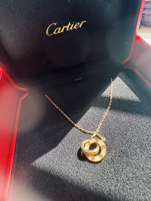 Cartier Love 18k Rose Gold Diamond Pave Necklace 16'' FULL BOX CERTIFICAT 99% NEW