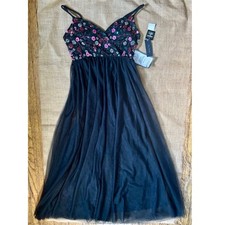 Vintage Beaded Sequin Bodice Black Tulle Prom Dress Gown Juniors Size 13 NOS