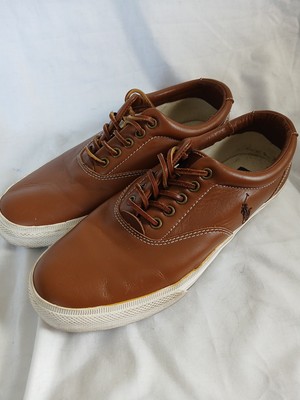 Polo Ralph Lauren Vaughn Brown Leather Sneakers Casual Shoes Mens Sz 9D Nice