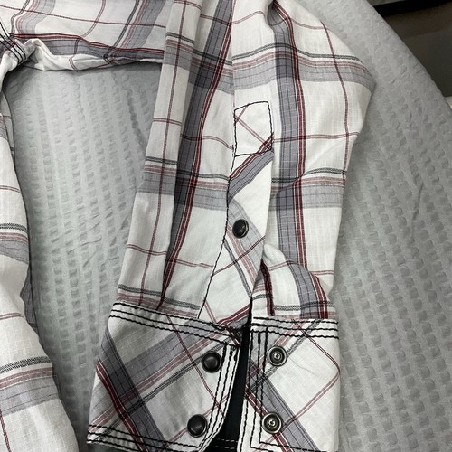 BKE Button Up Shirt Mens XL Athletic Fit Plaid Black White Red Snap Western - Picture 7 of 11