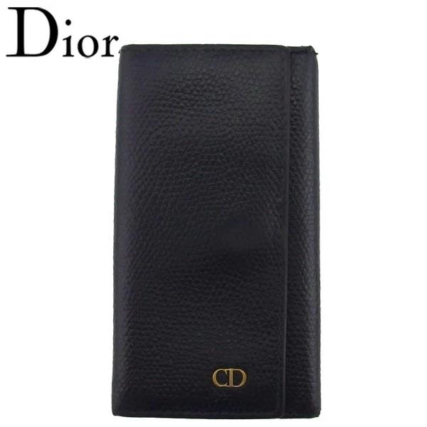 Christian Dior étui à clés 6 clés pour femme homme cuir noir doré C4684