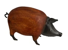 Charles Marcak Statuary PIG Figurine Real Wood & Metal Sculpture Figure Folk Art