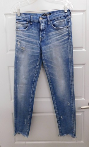 Moussy Vintage Barneys New York Blue Denim Distressed Ripped Stretch Jeans sz 25