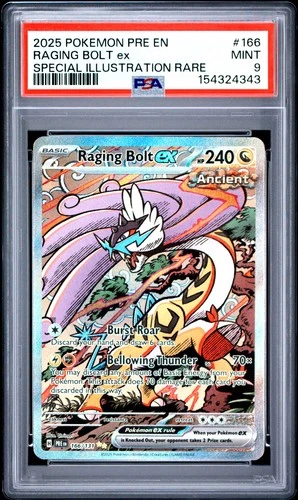 2025 POKEMON PRE EN-PRISMATIC EVOLUTIONS #166 RAGING BOLT EX PSA 9