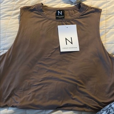 NWT Naked Wardrobe Womens 2X Tank Crop Top Brown Sleeveless Basic Athleisure