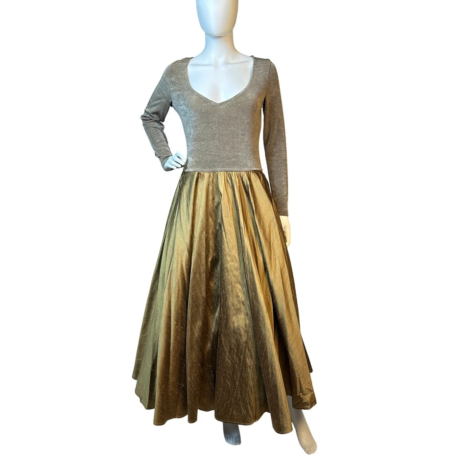 Vintage 80s Bonnie Strauss Gold Floor Length Dress Long Evening Gown Party KC - Image 2 of 4