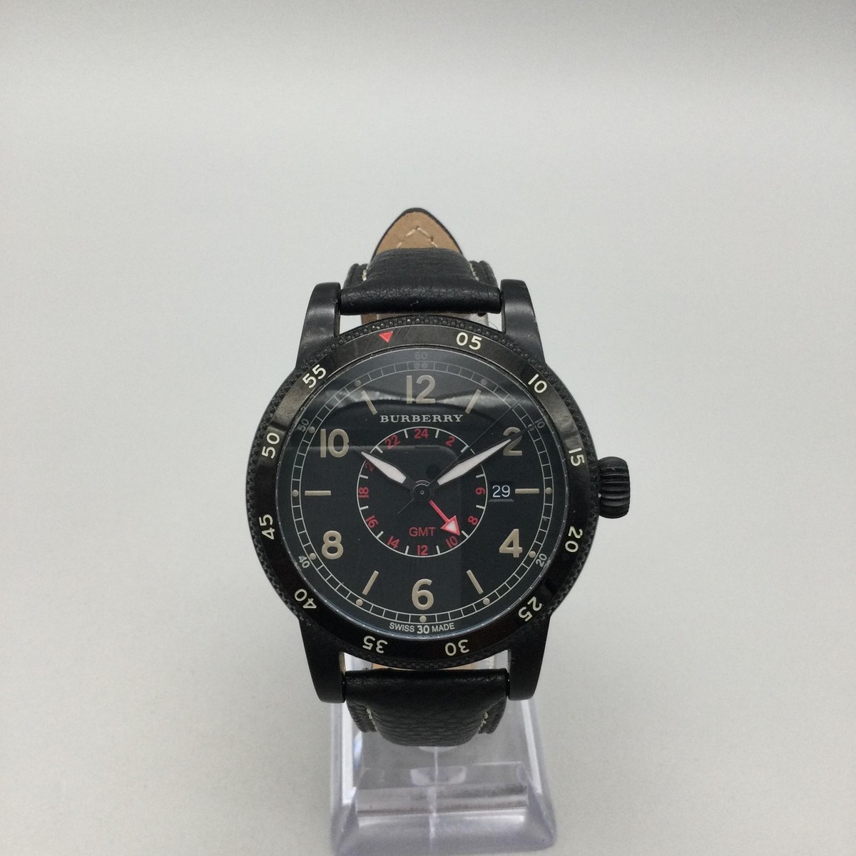 Burberry GMT Watch Mens 42mm Black Dial Date Swiss Made BU7855 New