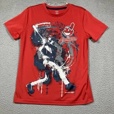 Cleveland Indians Top YOUTH Medium 10 Red Short Sleeve Polyester Chief Wahoo