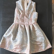 Vince Camuto Jacquard Fit & Flare Sleeveless Metallic Dress Pink Blue Abstract …