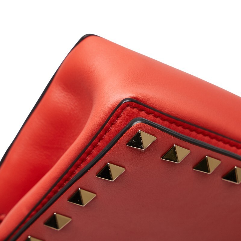 Valentino Studded Chain Leather Shoulder Bag Orange Women Used Authentic thumbnail 5