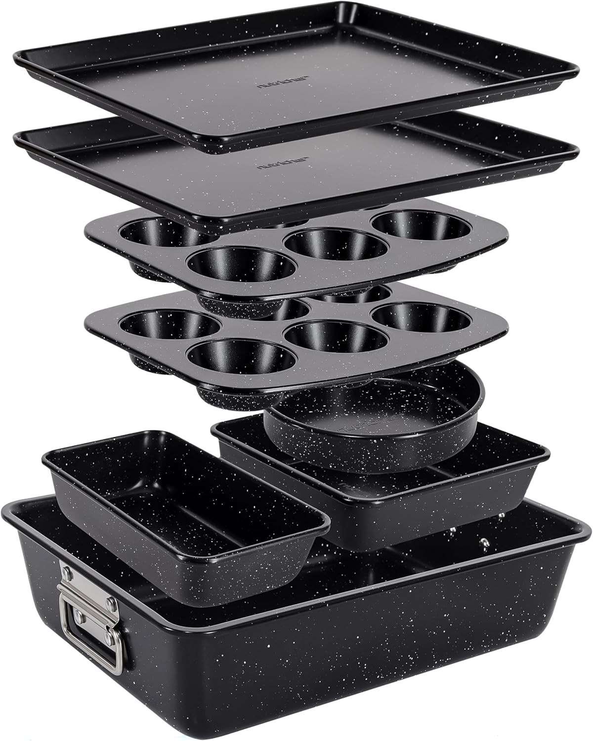 Set Teglie Forno 8 Pezzi Antiaderenti PFOA Free Acciaio Carbonio Salvaspazio