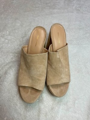 Mansur Gavriel Mules Size 39 Suede Block Heel Sandal Beige Tan Made in Italy