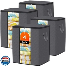 SpaceTrove Clothes Storage Bags, 4-Pack Comforter Blanket Organizers, 80L Lar