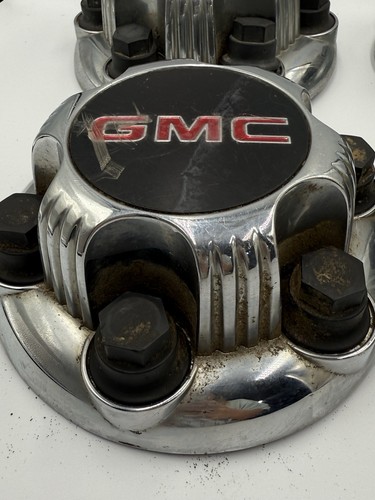 Set of 4 OEM GMC Sierra 15067579 Center Wheel 6 Lug Hub Cap Rim Cover Silver - Picture 4 of 5