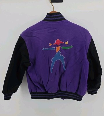 Vintage American Girl Gear Varsity Jacket Girls Small Purple Black Wool Snap 90s