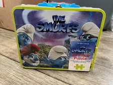 “The Smurfs” 24 Piece puzzle In Tin Lunchbox  pressman Original Package