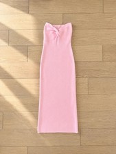 Pink Strapless Twist Front Knit Midi Dress Size M Bodycon Tube Dress