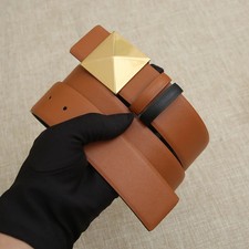 Genuine Leather Belt 4cm Reversible Solid Gold Buckle Dress Women Waistband