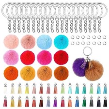 Faux Fur Pom Pom Keychain Tassels, 30 Pcs 2.4inch Multicolor Pom Poms 150 Pcs