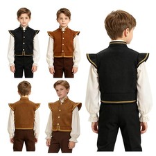 Boys Vest Elegant Costume Stand  Collar Waistcoat Gold  Trim Uniform Stylish