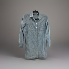 Uniqlo Denim Shirt Short Cotton Dress Collared Long Sleeve Women Size XS