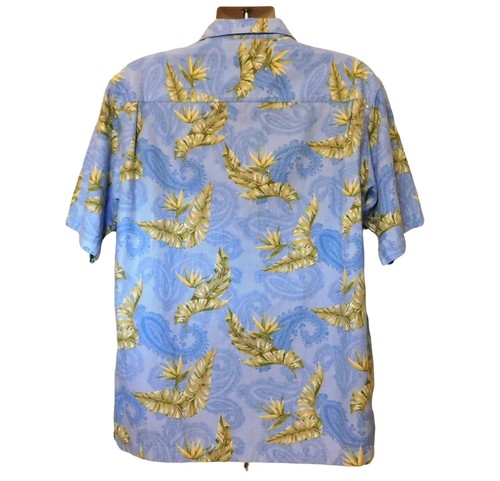 Daniel Cremieux Hawaiian Shirt M Blue Tropical Leaves Paisley Cotton Blend - Picture 3 of 7