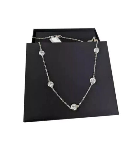 Women's 2 Ct 10 Station Necklace Lab Created Diamond 14k White Gold Finish 18" - Picture 4 of 5