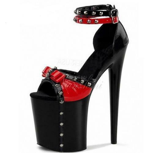 Women Peep Toe Bowknot Rivet Buckle Strap Sandals High Heels Platform Party Sexy - Picture 7 of 8