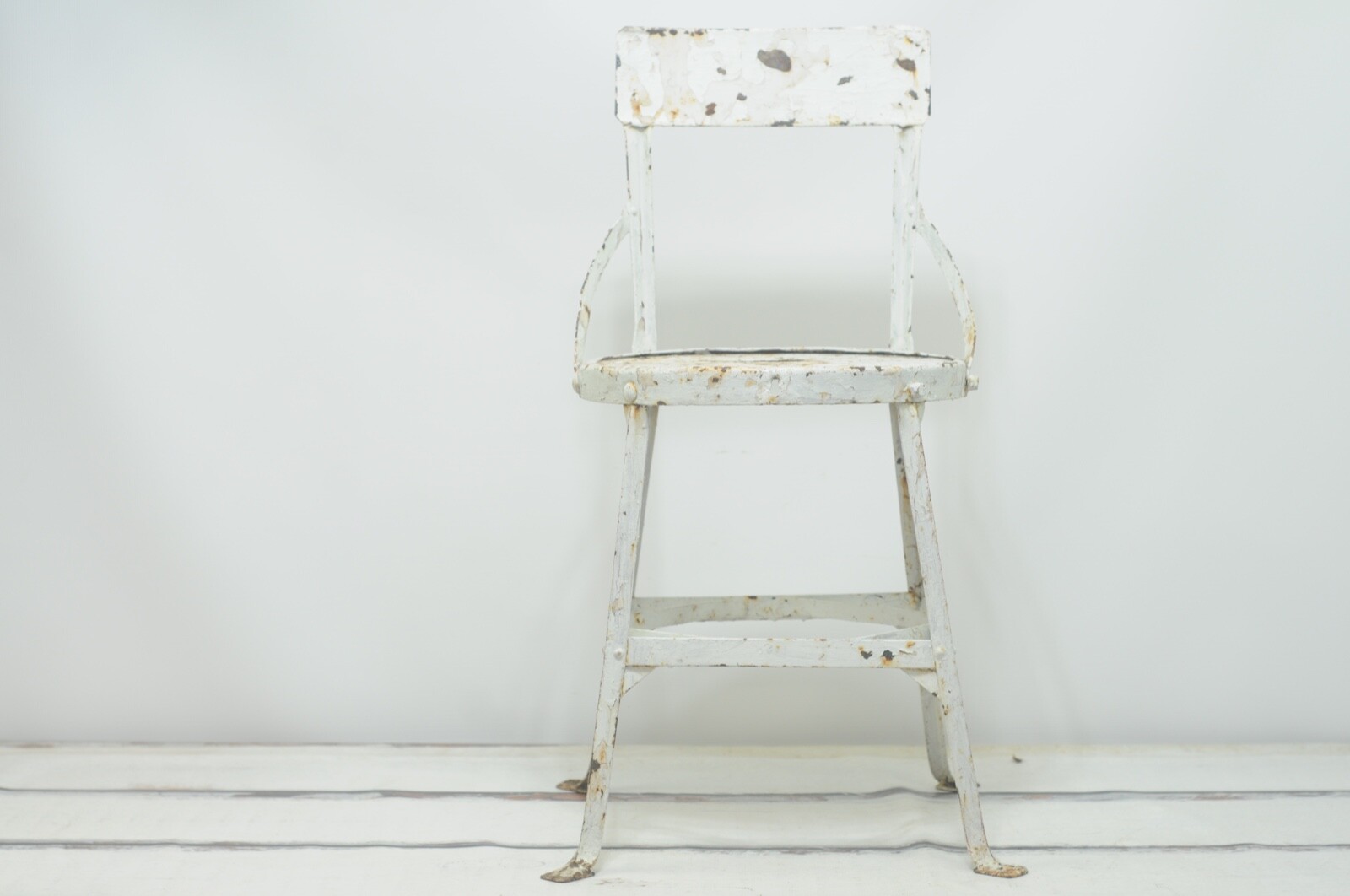 Vintage 1940's Heavy Steel Chair Industrial Metal Steampunk White Chippy Chair