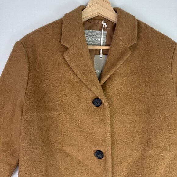 Everlane The Italian ReWool Cocoon Oversized Pea Coat Camel Brown XXS View 4