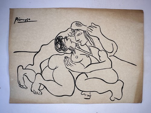 Pablo Picasso + COA Original Drawing Vintage Art Painting on Paper Signed