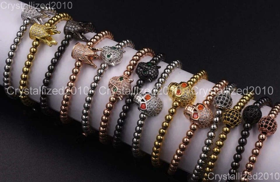 Bracciale Yoga Macrame regolabile con strass zircone, argento 18 carati... - Immagine 3 di 4