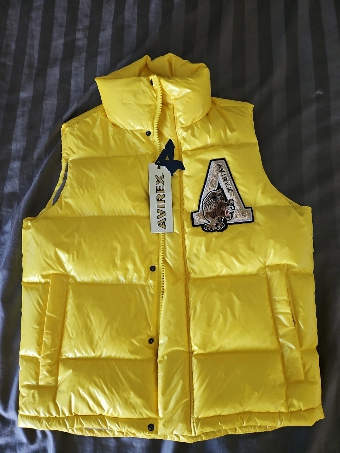 AVIREX Puffer Vest FliGHT Mens MEDIUM GOLDEN Quilted Work Fashion Zip snow camp