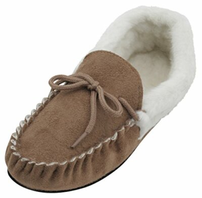 Faux Suede Moccasin Slippers SlumberzzZ Womens Faux Fur 3-8 BNWT Brown or  Pink UK