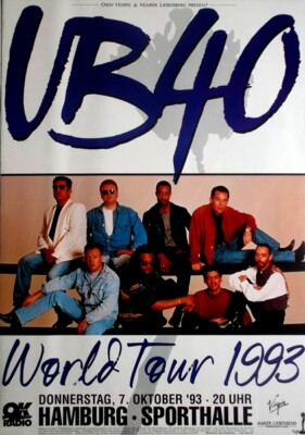 UB40 - UB 40 - 1993 - Live In Concert - World Tour Poster - Hamburg