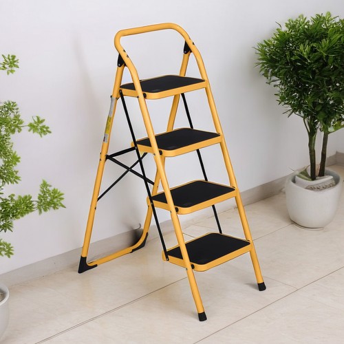 Folding Step Ladder - Portable, 4-Step, Yellow, Anti-Slip Feet, Iron & Practical - Picture 10 of 24