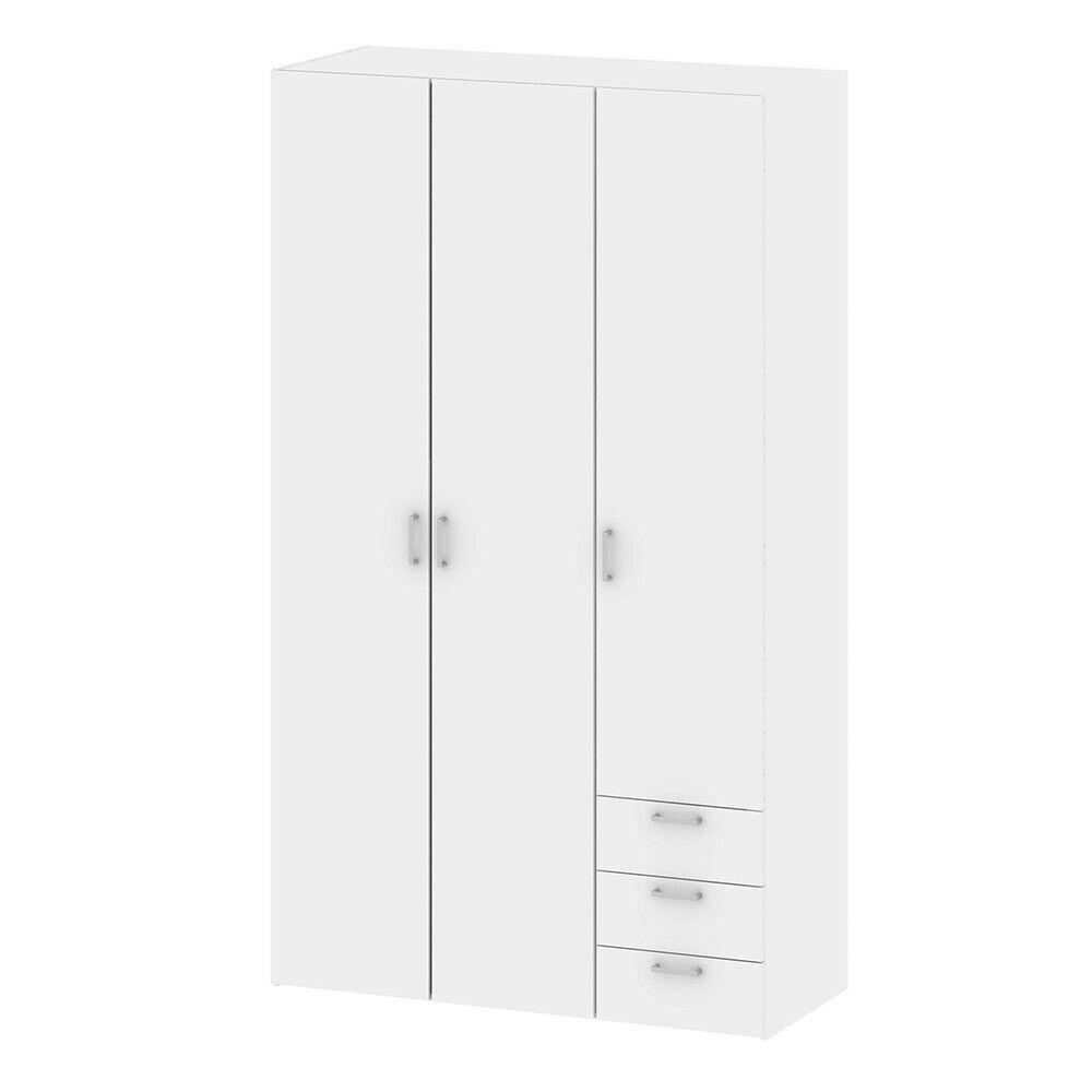 Details zu  Modern Wardrobe - 3 Doors 3 Drawers in White Bedroom Furniture 115x200x49cm HEISS