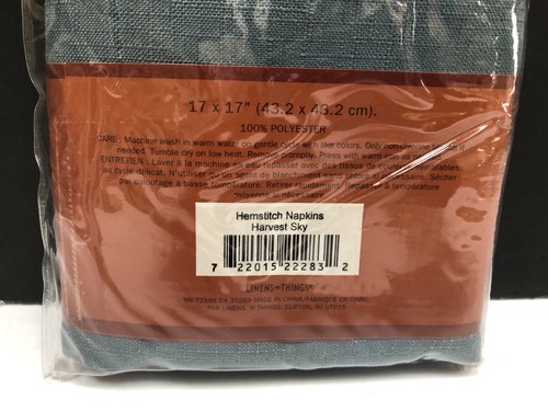 Linens N Things Set of 4 Hemstitch Napkins 17 X 17" Harvest Sky Color - Picture 3 of 9