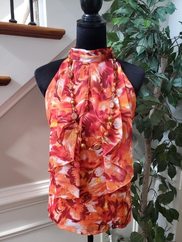 D.F.A New York Womens Multicolor Floral 100% Polyester Halter Neck Top Blouse L - Picture 10 of 10