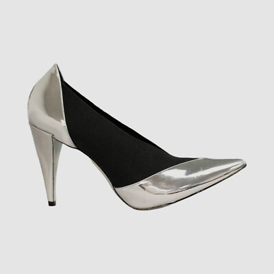 $590 Givenchy Italy Women's Silver Black Stretch Slip-on Pump Heels Size 40