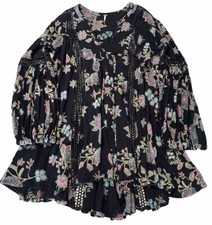 Free People 3/4 Sleeve Floral Hi/low Mini Boho Dress Women’s Small