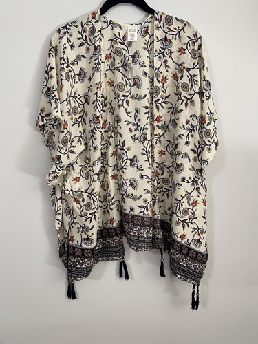 Tunic Women Floral Embroidered Sheer With Tassels One Size Fit Most NWT