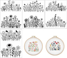 Water Soluble Embroidery Patterns Stabilizers - 4 Sheets Flower Stick and Stitc