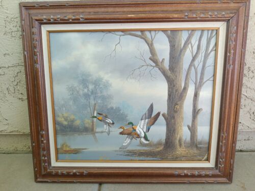 Vintage Mallard Ducks Original Oil Painting on Canvas 24"x20" Signed - Picture 2 of 5