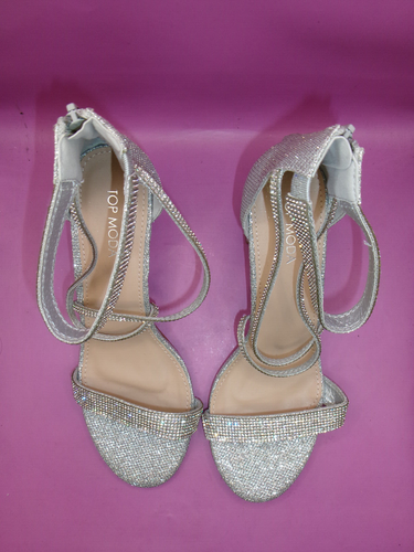 TOP MODA Rosa-66 Ankle Strap Dressy High Heel Silver Glitter Sandal Size 10 - Picture 6 of 8