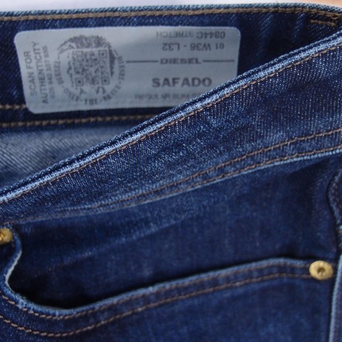 Hombres Diesel SAFADO Ajustado Recto Elástico Azul Jeans W36 L34 - Imagen 7 de 8
