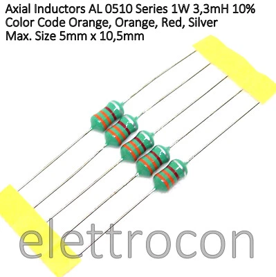 5 pezzi Induttanza assiale 3,3 mH 1W Serie AL0510 dimensioni max. 5 x 10,5mm - Bild 1 von 3