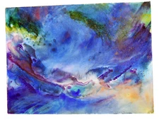30" Watercolor Painting Paper Carolynn Mann Art Cosmic Photons Abstract Blue 