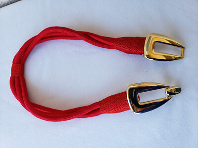 Vintage Red Stretch Belt Gold Medallion Buckle 80s Statement Waist Belt Retro Vintage 80s Stretch BELT 3 Strand Waist Cinch Adjustable RED  main image 2