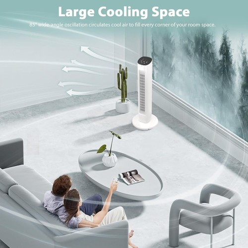 Tower Fan 85°Oscillating Quiet Cooling 15H Timer , Remote Control - Picture 3 of 7